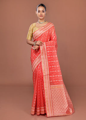 Pink Kora Silk Saree With Blouse Piece