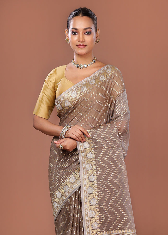 Grey Kora Silk Saree With Blouse Piece