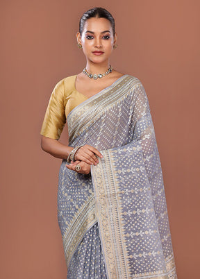 Blue Kora Silk Saree With Blouse Piece