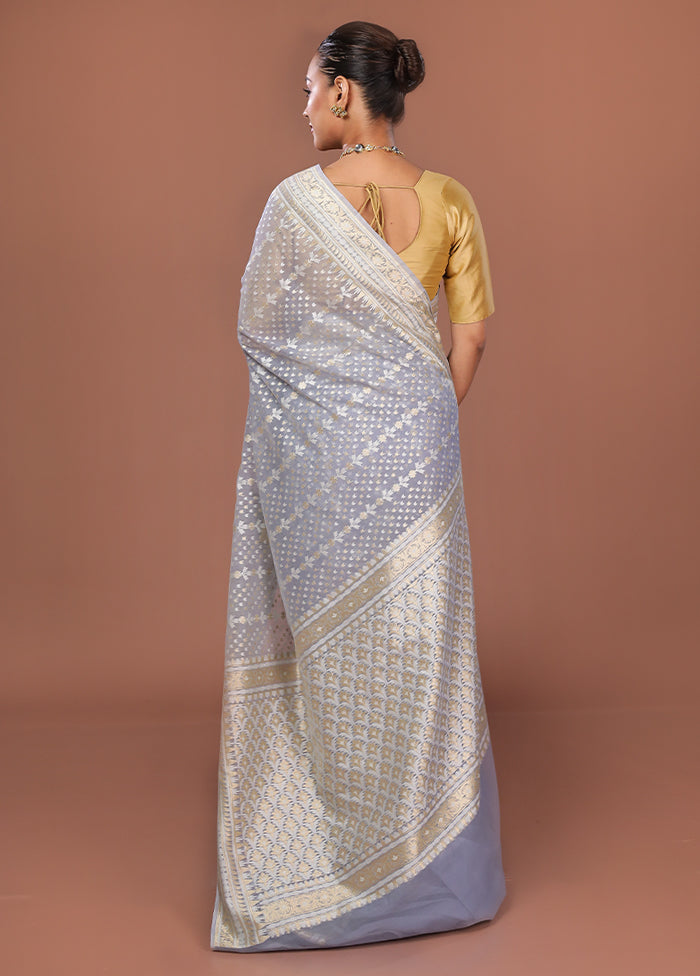 Blue Kora Silk Saree With Blouse Piece