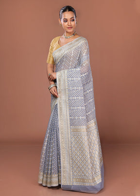 Blue Kora Silk Saree With Blouse Piece