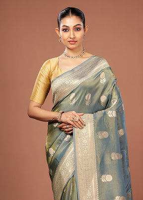 Blue Tissue Silk Saree With Blouse Piece