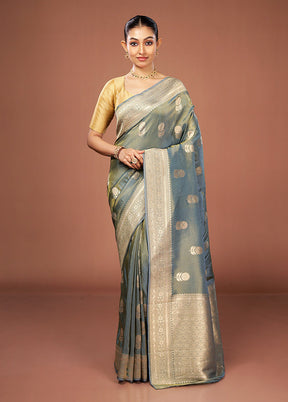 Blue Tissue Silk Saree With Blouse Piece