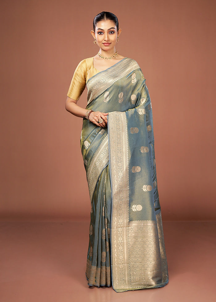 Blue Tissue Silk Saree With Blouse Piece