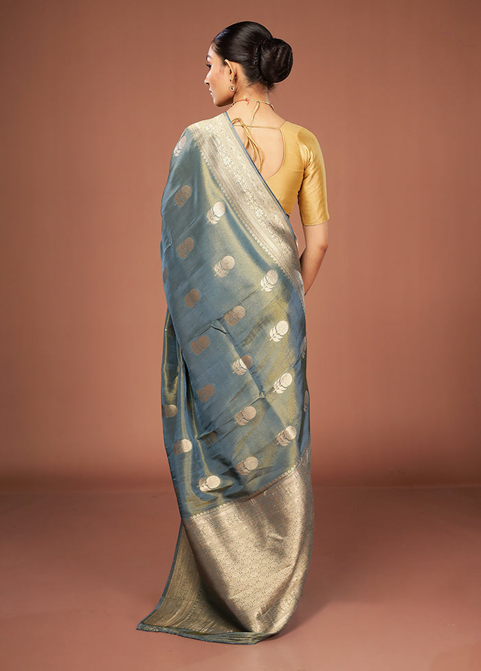 Blue Tissue Silk Saree With Blouse Piece