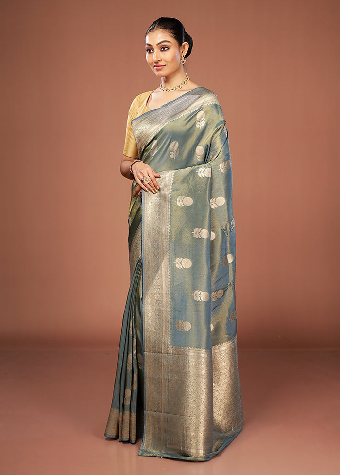Blue Tissue Silk Saree With Blouse Piece