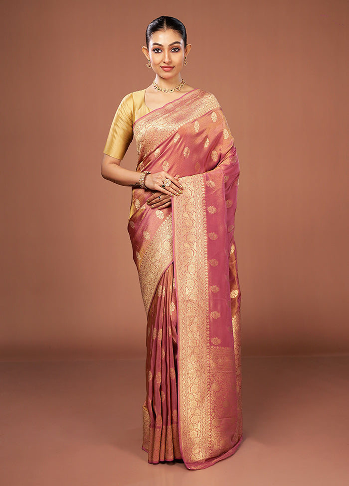 Pink Tissue Silk Saree With Blouse Piece