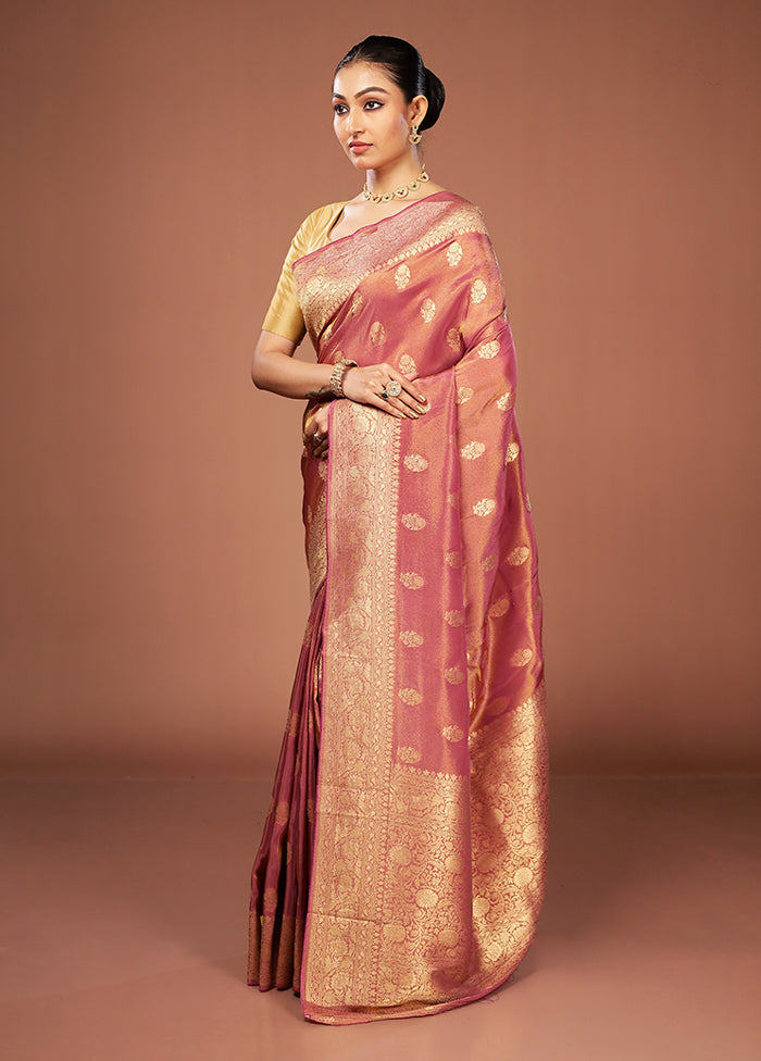 Pink Tissue Silk Saree With Blouse Piece