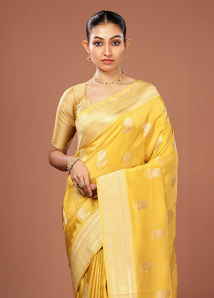 Yellow Tissue Silk Saree With Blouse Piece
