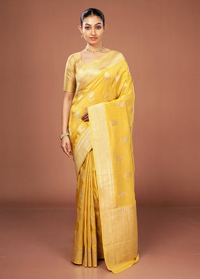 Yellow Tissue Silk Saree With Blouse Piece