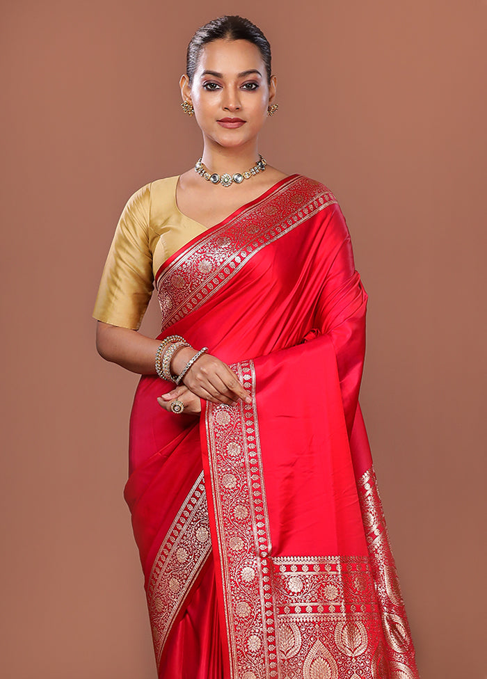 Pink Banarasi Silk Saree With Blouse Piece