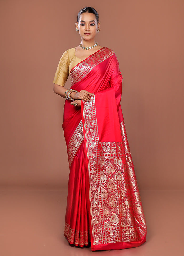 Pink Banarasi Silk Saree With Blouse Piece