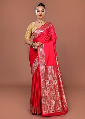 Pink Banarasi Silk Saree With Blouse Piece