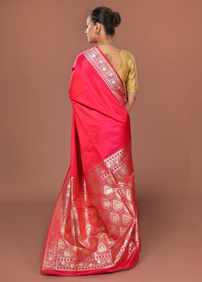 Pink Banarasi Silk Saree With Blouse Piece