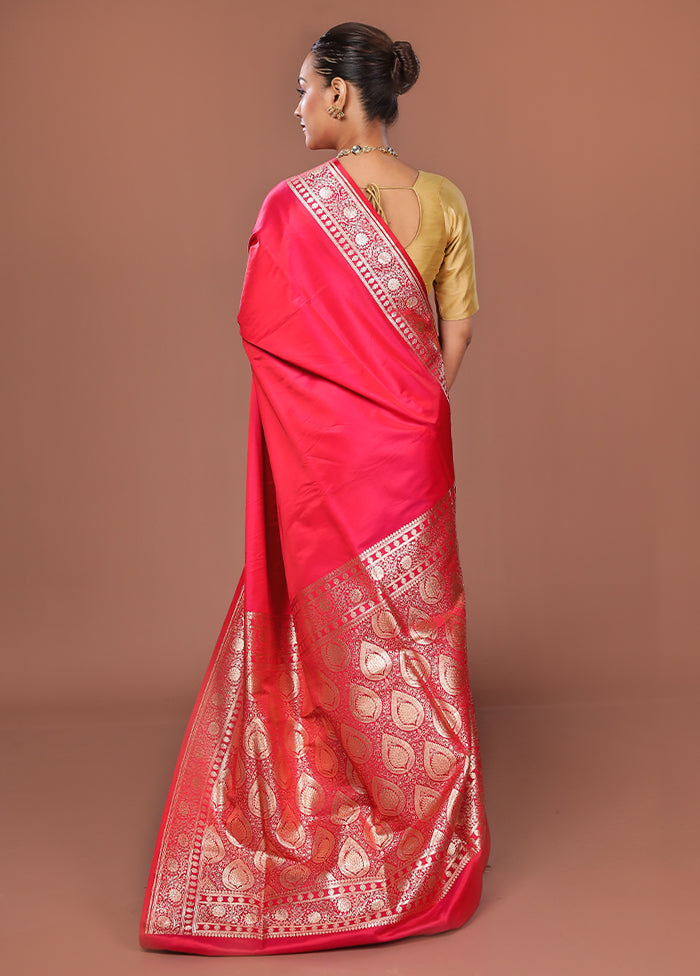 Pink Banarasi Silk Saree With Blouse Piece