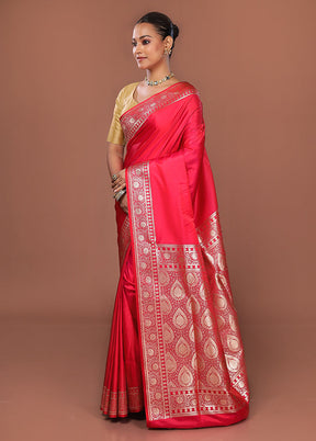 Pink Banarasi Silk Saree With Blouse Piece