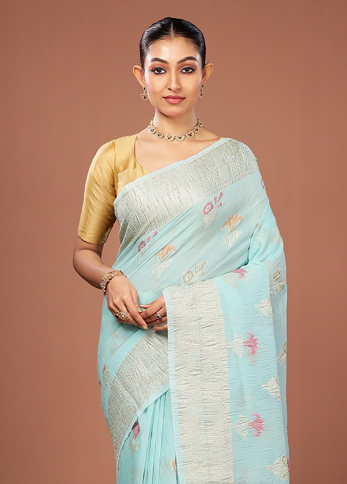 Blue Tissue Silk Saree With Blouse Piece