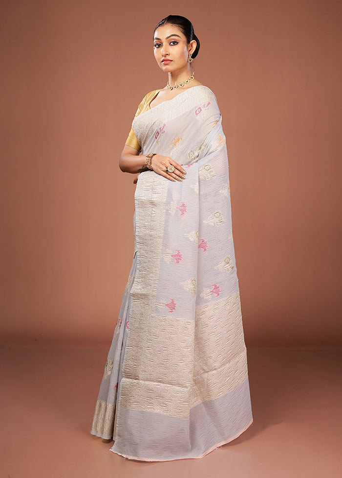 Blue Tissue Silk Saree With Blouse Piece