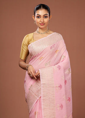 Pink Tissue Silk Saree With Blouse Piece
