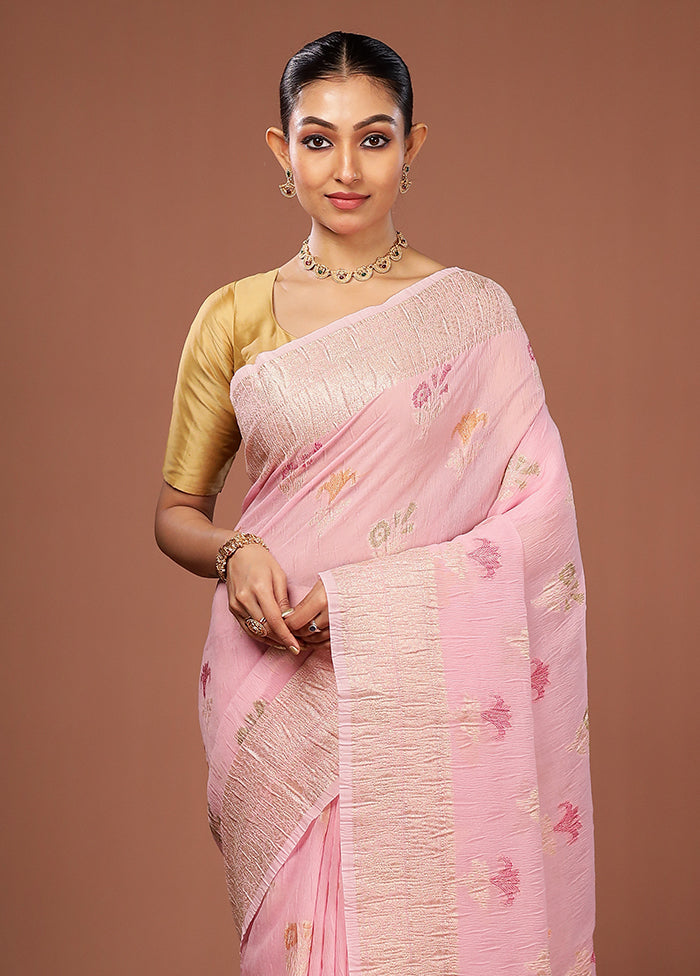 Pink Tissue Silk Saree With Blouse Piece