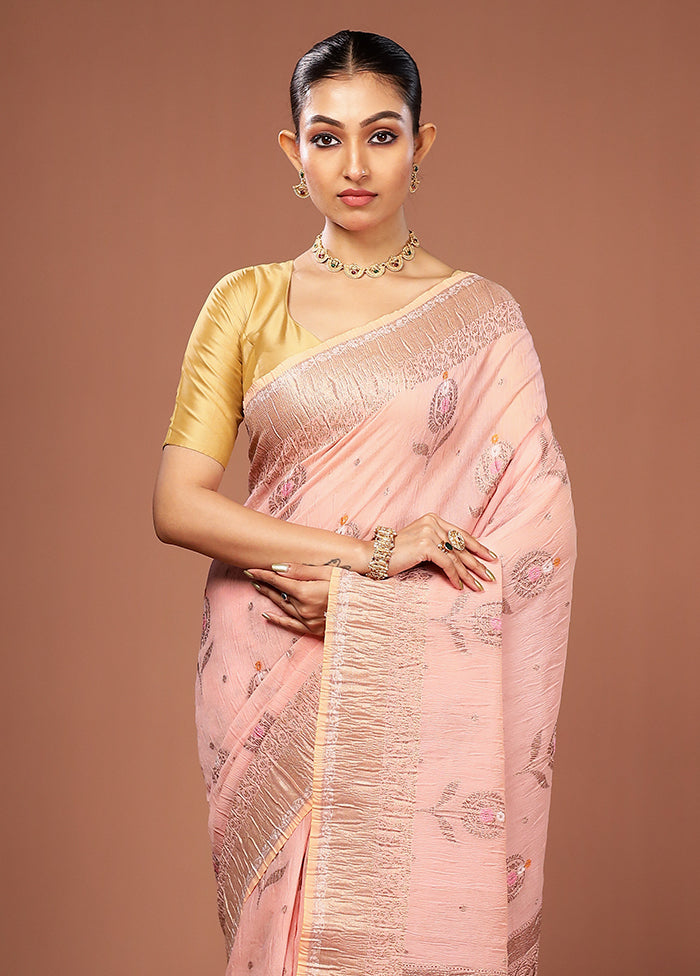 Pink Tissue Silk Saree With Blouse Piece