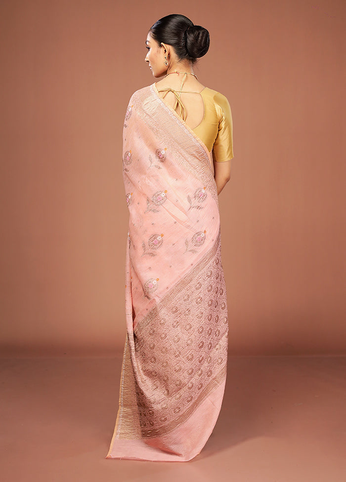 Pink Tissue Silk Saree With Blouse Piece