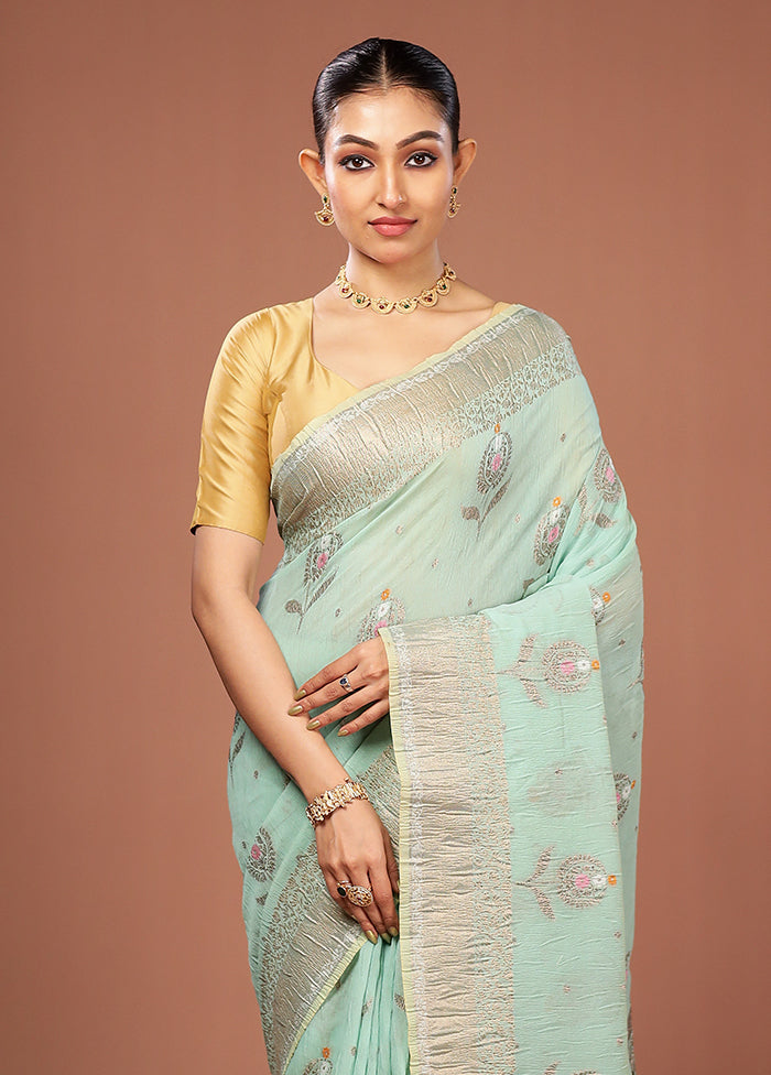 Blue Tissue Silk Saree With Blouse Piece