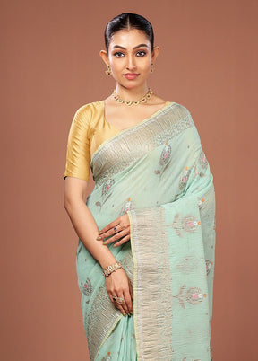 Blue Tissue Silk Saree With Blouse Piece
