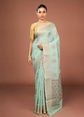 Blue Tissue Silk Saree With Blouse Piece