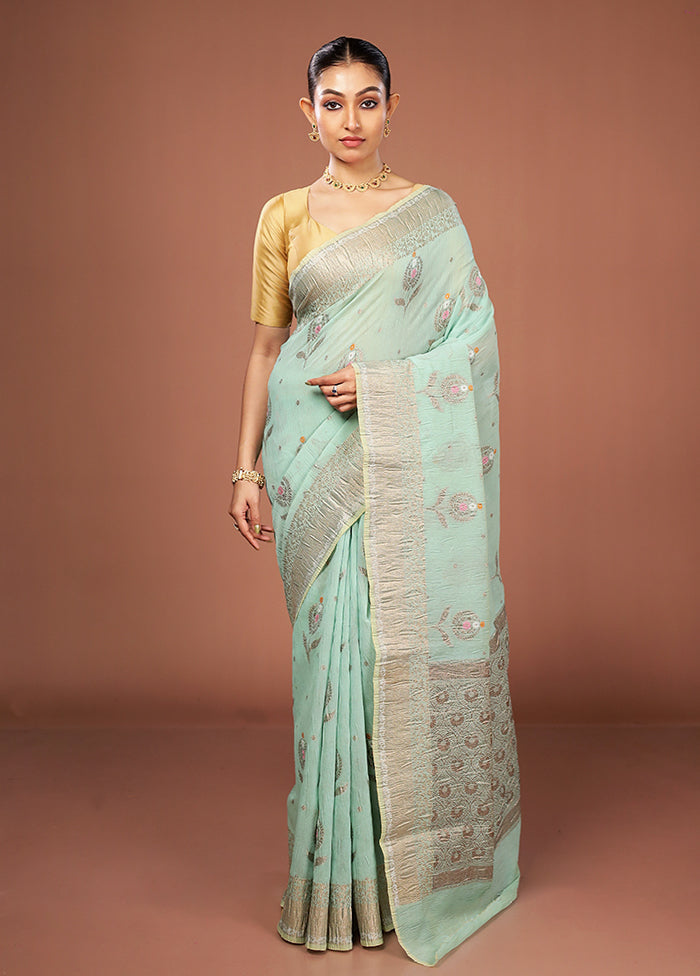 Blue Tissue Silk Saree With Blouse Piece