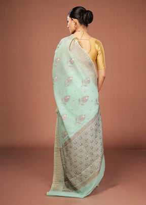 Blue Tissue Silk Saree With Blouse Piece