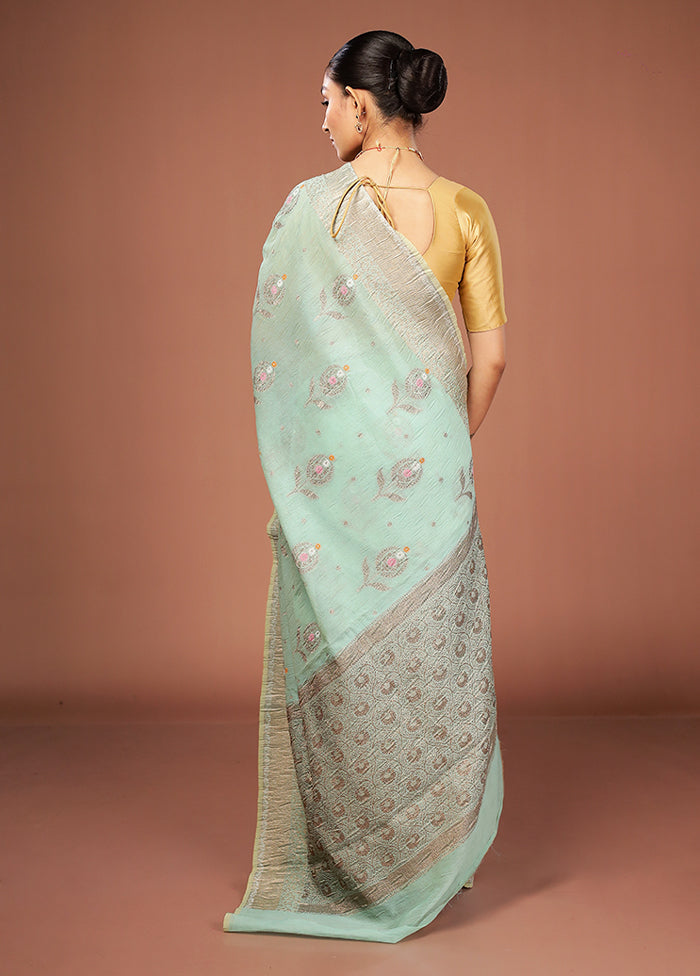 Blue Tissue Silk Saree With Blouse Piece