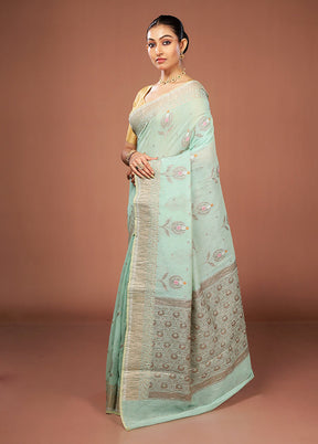 Blue Tissue Silk Saree With Blouse Piece