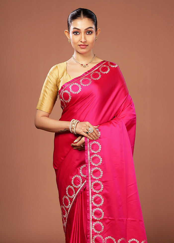 Pink Banarasi Silk Saree With Blouse Piece