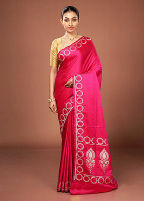 Pink Banarasi Silk Saree With Blouse Piece