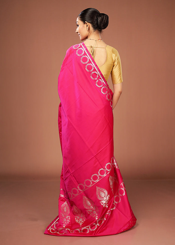 Pink Banarasi Silk Saree With Blouse Piece