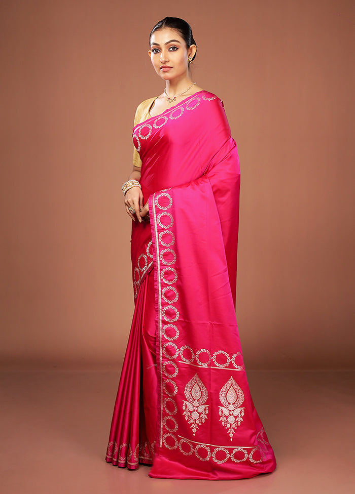Pink Banarasi Silk Saree With Blouse Piece