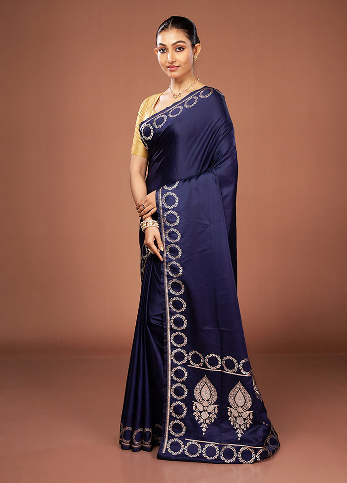 Blue Banarasi Silk Saree With Blouse Piece