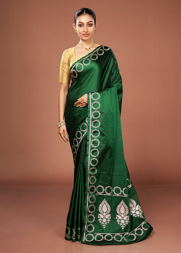 Green Banarasi Silk Saree With Blouse Piece