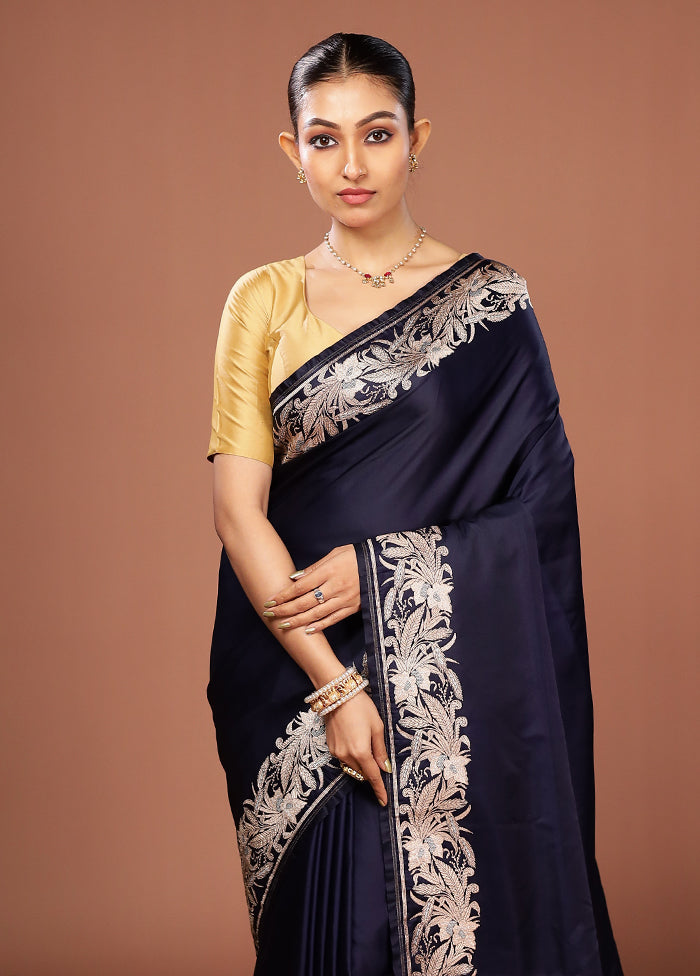 Blue Banarasi Silk Saree With Blouse Piece