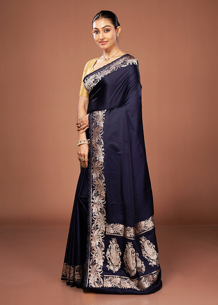 Blue Banarasi Silk Saree With Blouse Piece