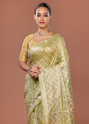 Green Tissue Silk Saree With Blouse Piece