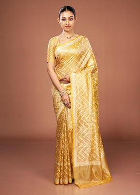 Yellow Tissue Silk Saree With Blouse Piece