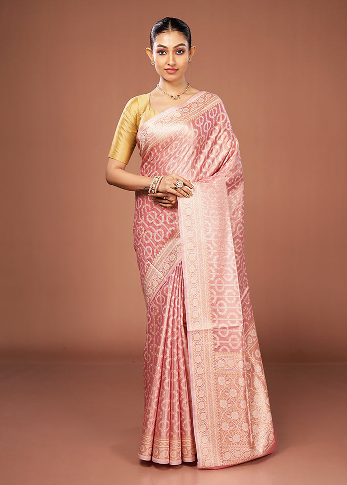 Pink Tissue Silk Saree With Blouse Piece