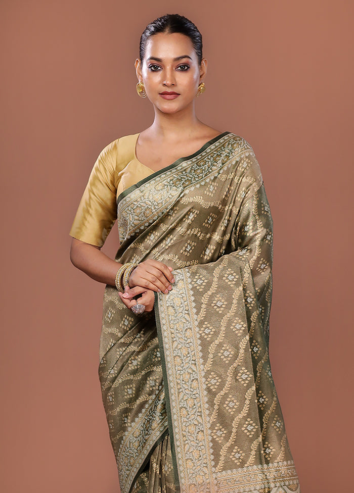 Grey Tissue Silk Saree With Blouse Piece