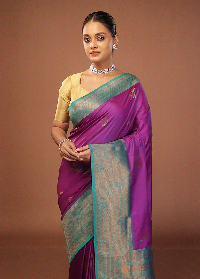 Purple Dupion Silk Saree With Blouse Piece