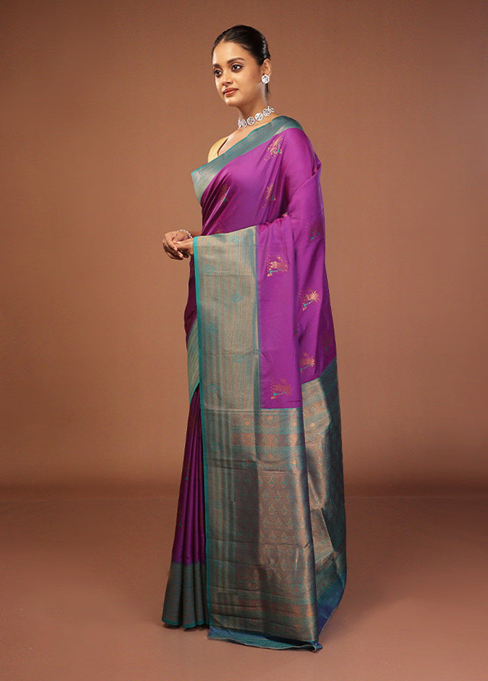 Purple Dupion Silk Saree With Blouse Piece