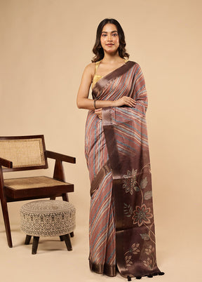 Purple Printed Silk Saree Without Blouse Piece