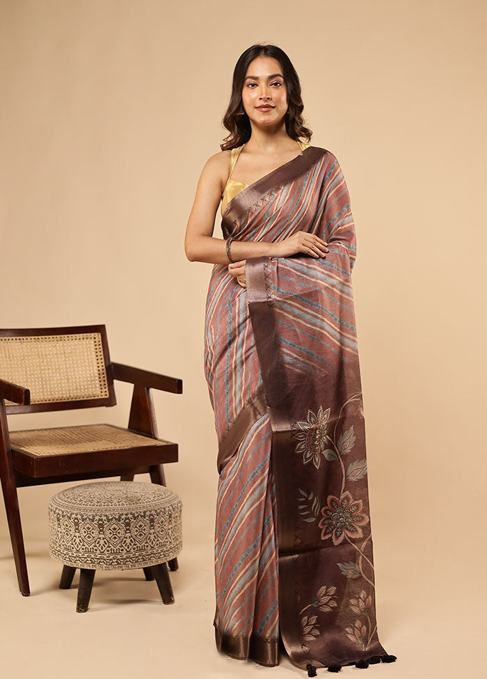 Purple Printed Silk Saree Without Blouse Piece