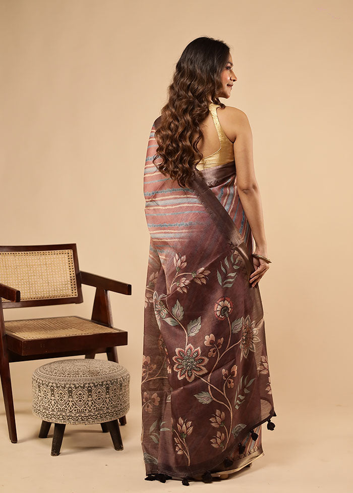 Purple Printed Silk Saree Without Blouse Piece